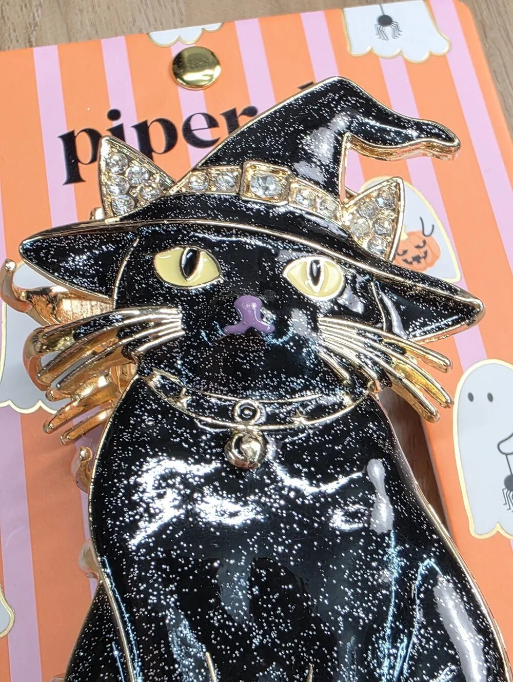 🔹️NWT Black Shimmery Rhinestone Witchy Cat Metal Claw Hair Clip